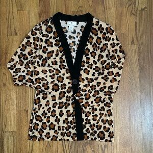 The Travel Collection Leopard Print Cardigan with Black Trim Sz PM